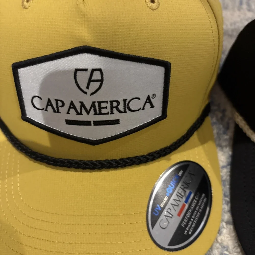 2 Cap Bundle Cap America hat, Dri-Fit Golf , Black Cap, Mustard Cap, Adjustable